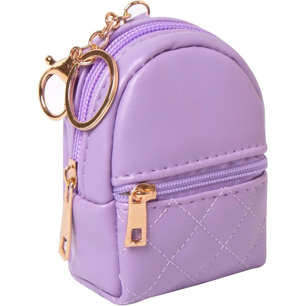 Women's Purple Mini Zipper Pouch Leather Cosmetic Cute Key Chains Keyrings Bag